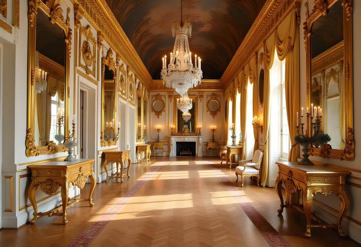 Historic Charm Golden and Mahogany Furniture in the Palace of Versailles